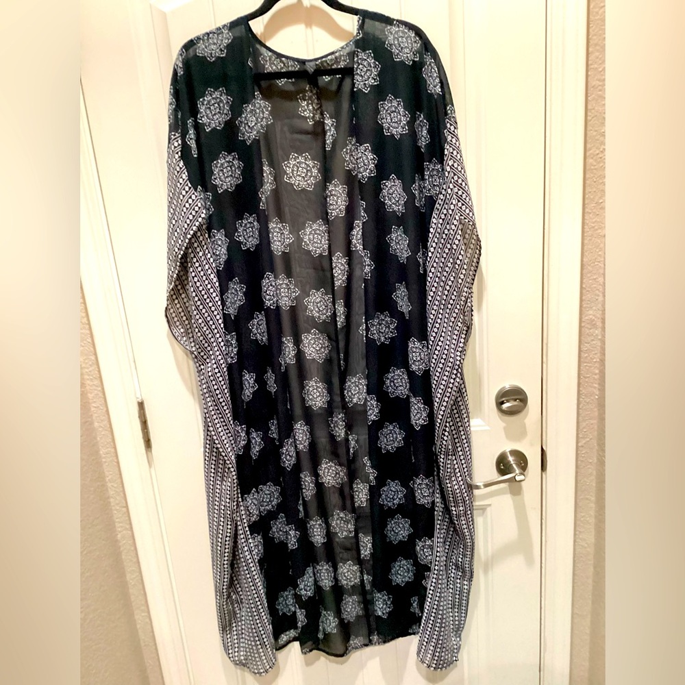 Black and white see through long cover- up